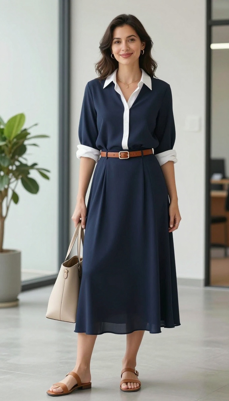 15. Maxi Skirt with a Blouse and Belt