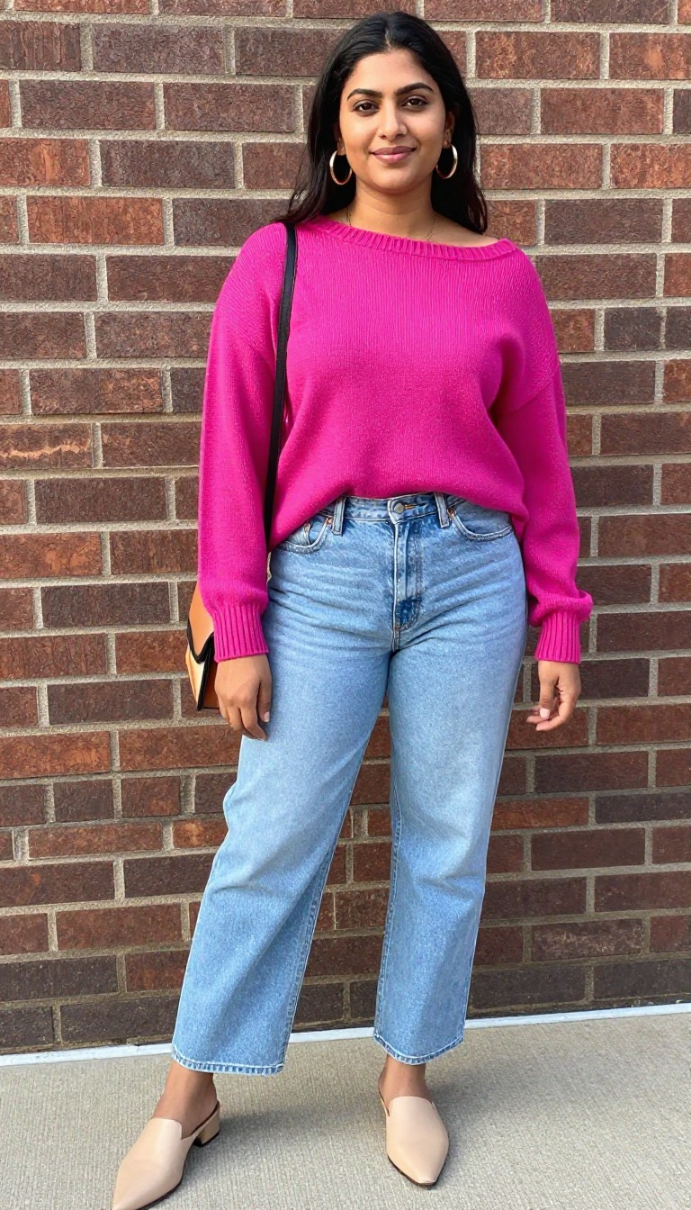 4. Off-the-Shoulder Sweater and High-Waisted Mom Jeans