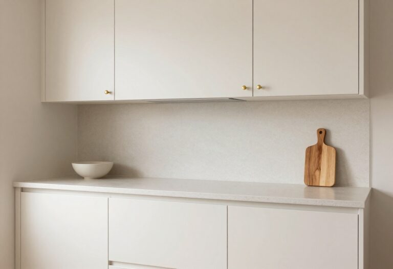 Bright modern small kitchen with cabinets extended to the ceiling and clean minimal styling