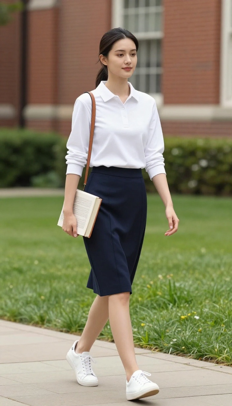 3. Polo Shirt and Pleated Skirt