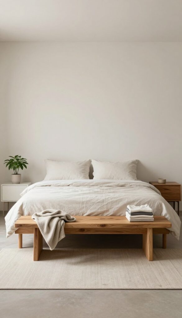 5. Wooden Bench at the Foot of the Bed idea