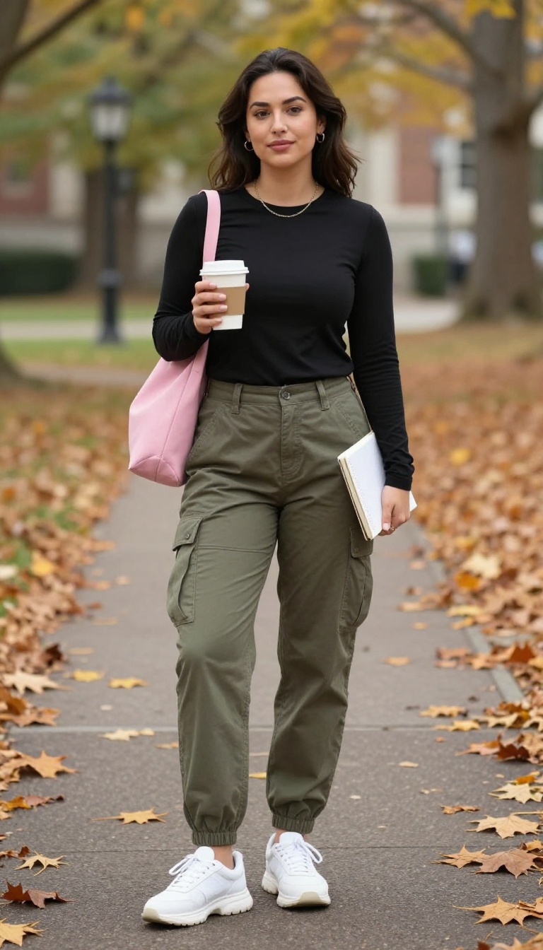 5. Cargo Pants and a Fitted Long-Sleeve Top