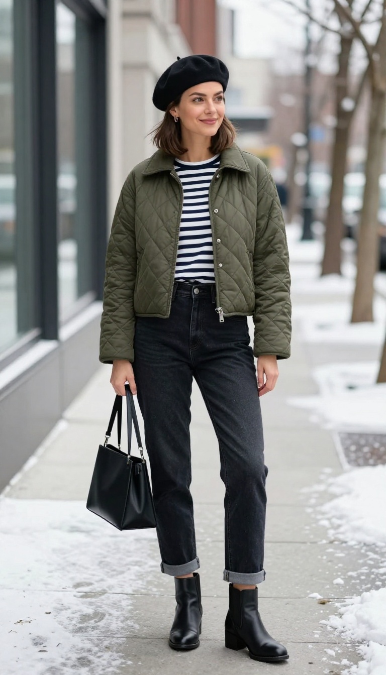 12. Mom Jeans + Striped Tee + Quilted Jacket