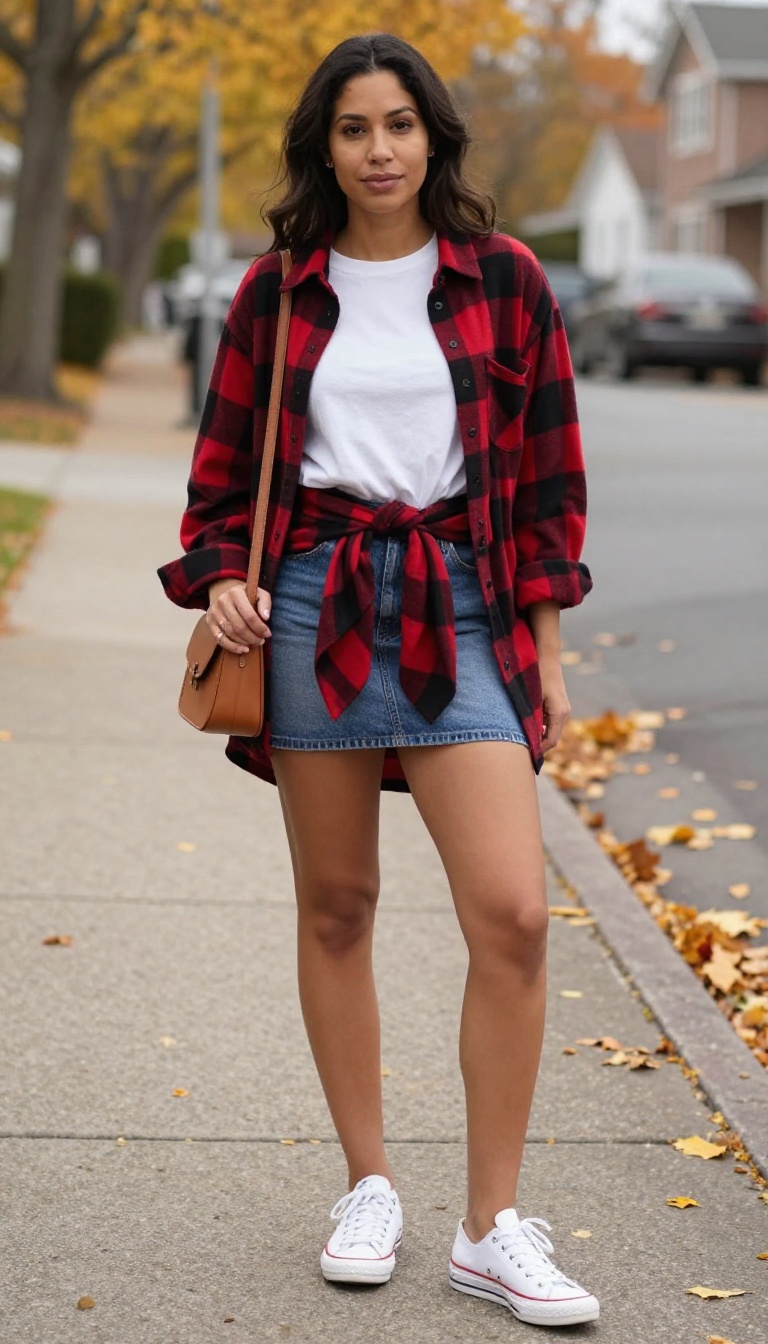 4. Flannel Shirt Tied at the Waist