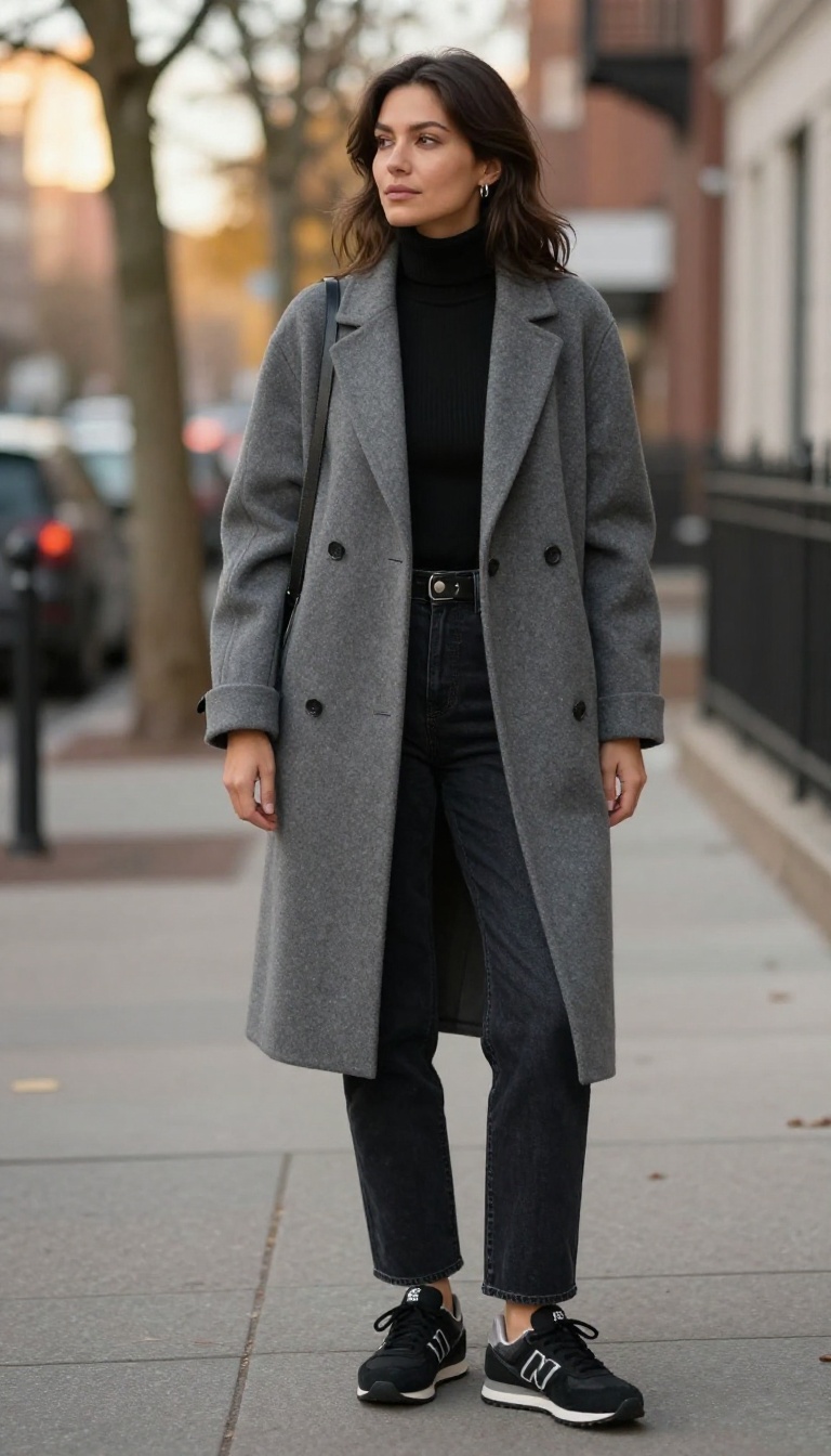 10. Dark Wash Jeans and Black New Balance for a Monochrome Moment