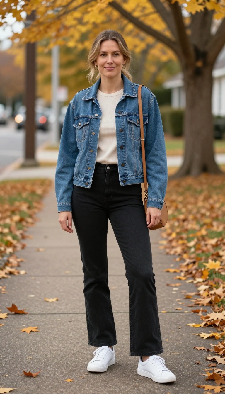 2. Cropped Denim Jacket Over a Ribbed Tee