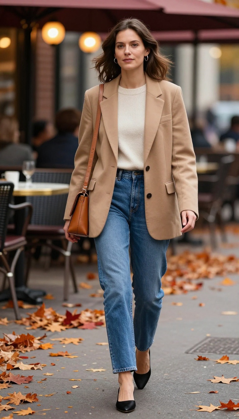 2. Straight-Leg Jeans with Block Heels
