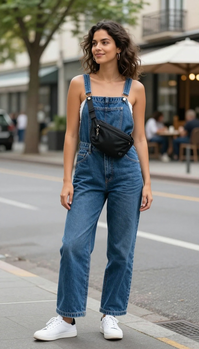 14. Denim Jumpsuit with a Waist Bag