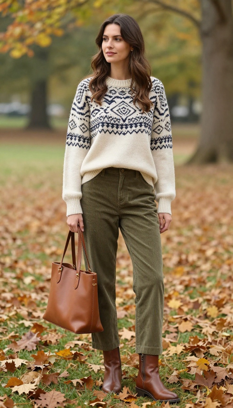 10. Fair Isle Sweater with Corduroy Pants