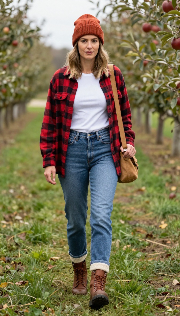 8. Mom Jeans with a Flannel Shirt and Hiking Boots for Outdoor Adventures