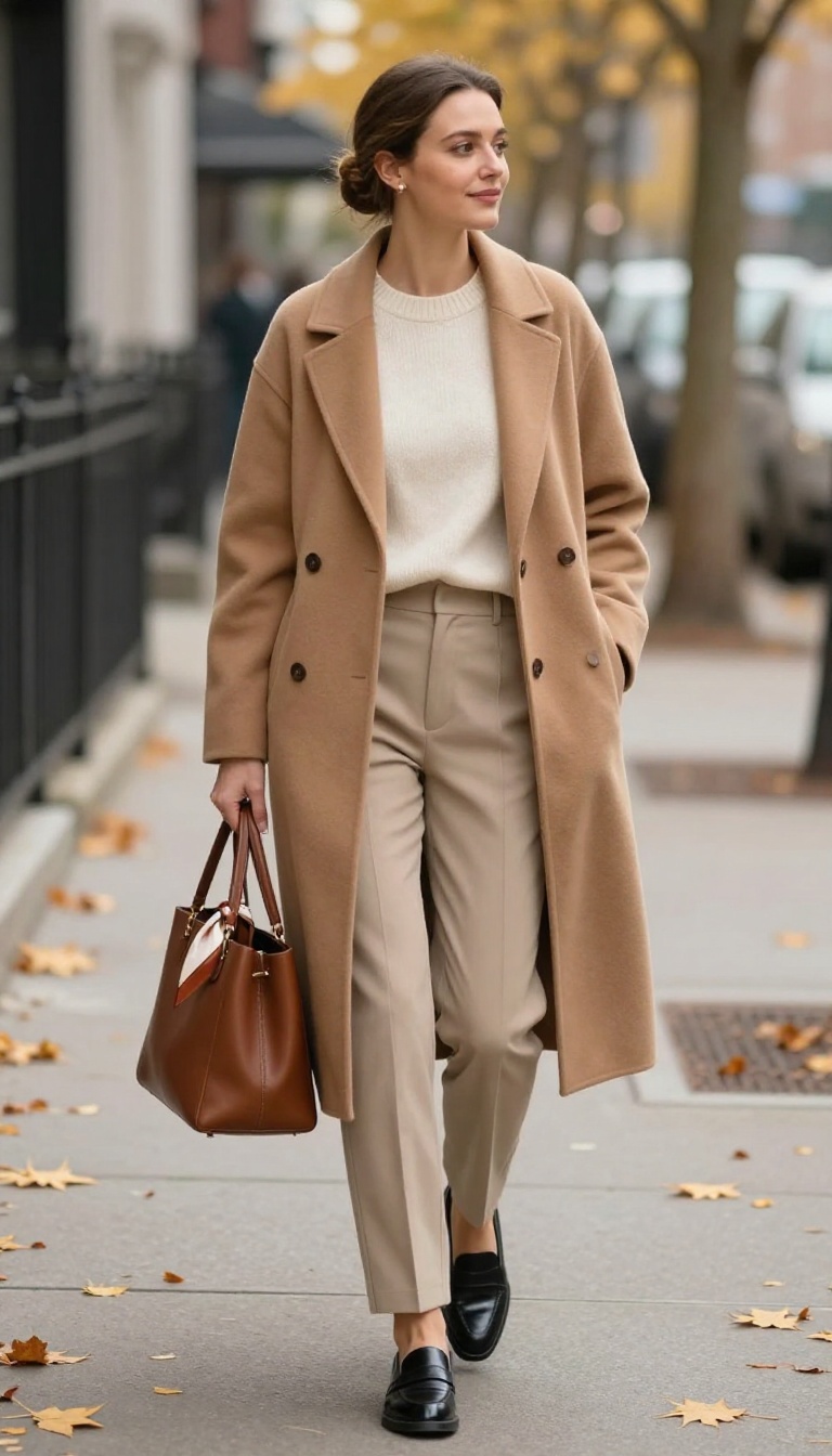 1. The Camel Coat and Cashmere Sweater Combo