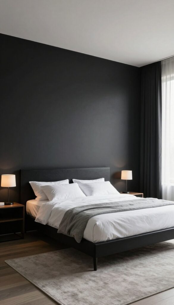 2. Black Accent Wall Behind the Bed idea