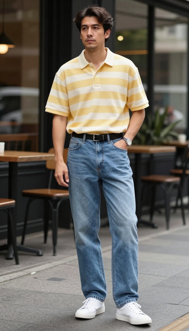 13. Polo Shirt with Baggy Jeans and Sneakers