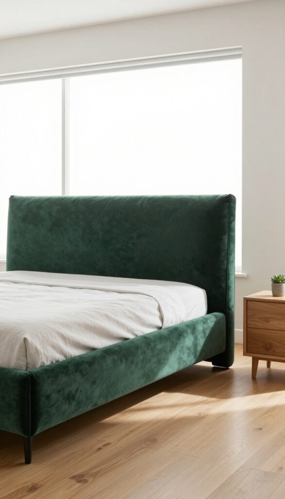 1. Deep Green Upholstered Bed Frame for a Cozy Anchor idea