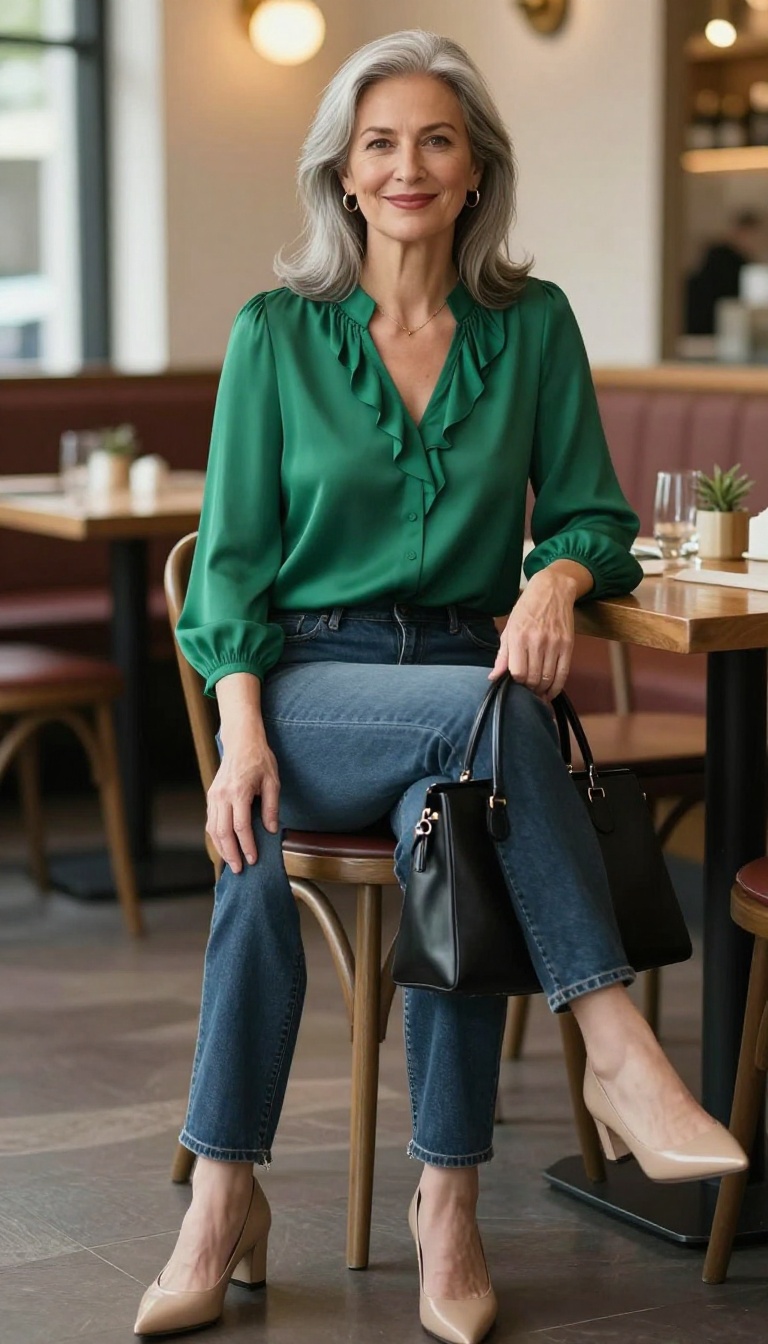 8. The Statement Blouse: Ruffles & Tailored Jeans