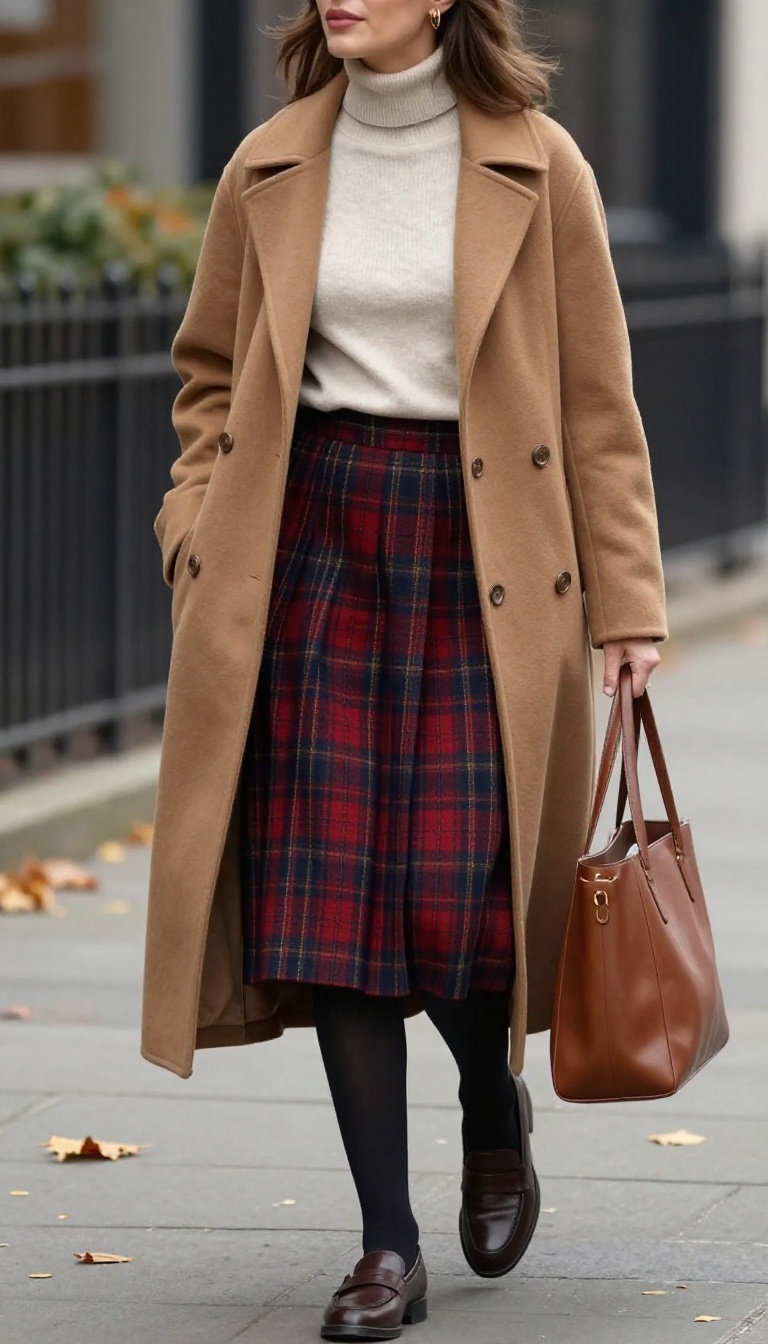 4. Plaid Wool Skirt and Turtleneck