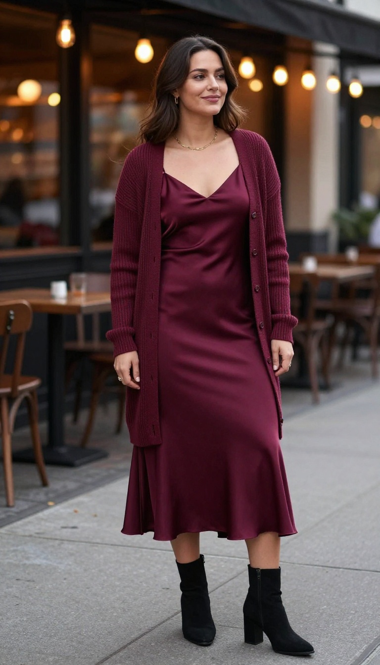 4. Cardigan and Slip Flared Skirt for Date Night