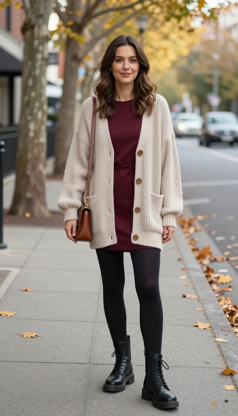 9. Cardigan + Slip Dress + Chunky Boots