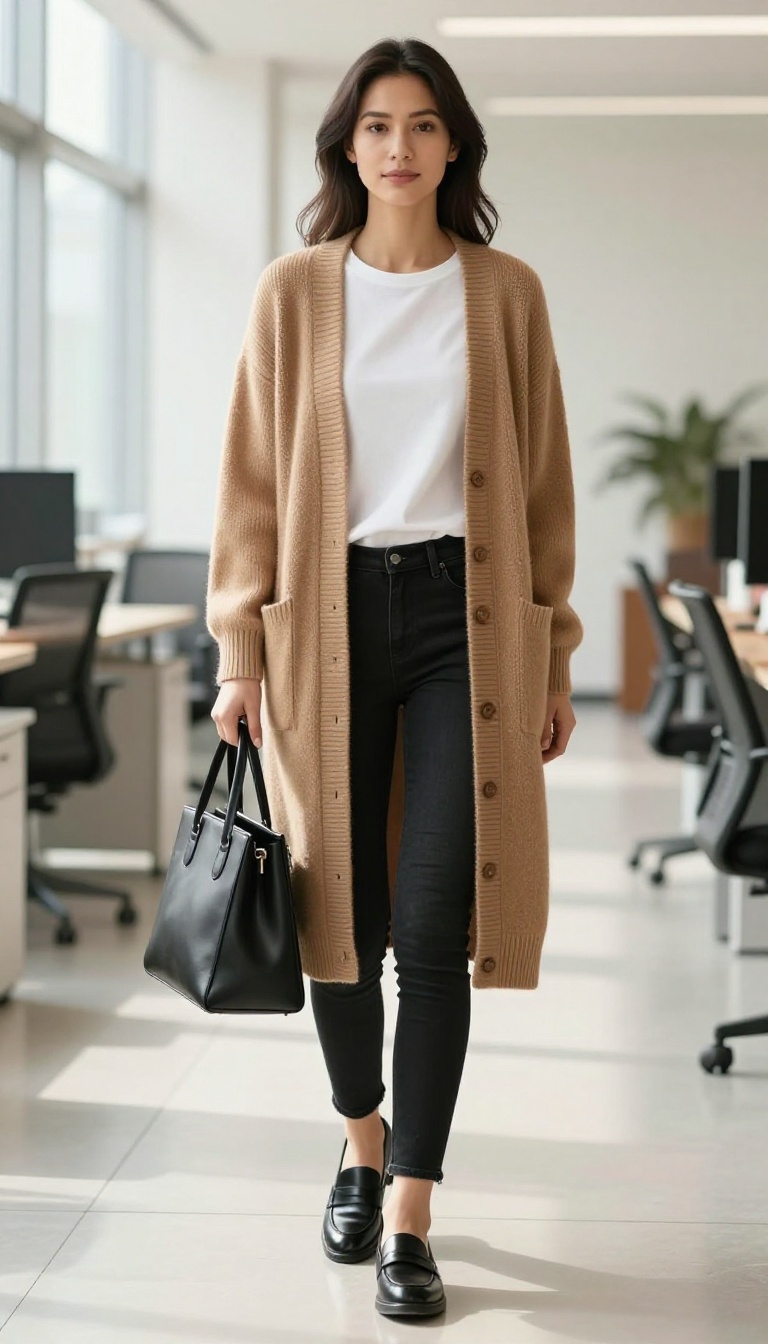 2. Black Skinny Jeans + Longline Cardigan