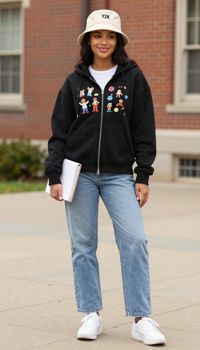 13. Bucket Hat and a Graphic Zip-Up
