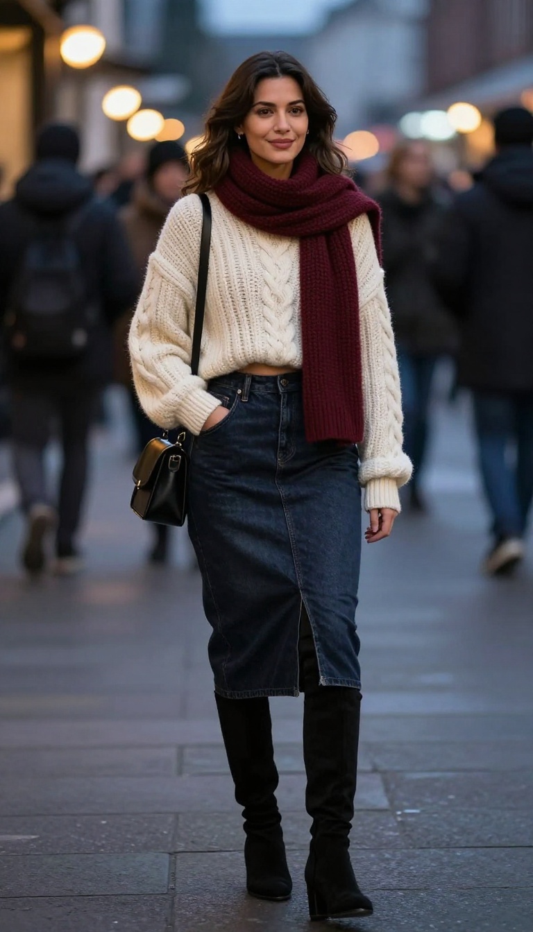 5. Cropped Sweater and OTK Boots