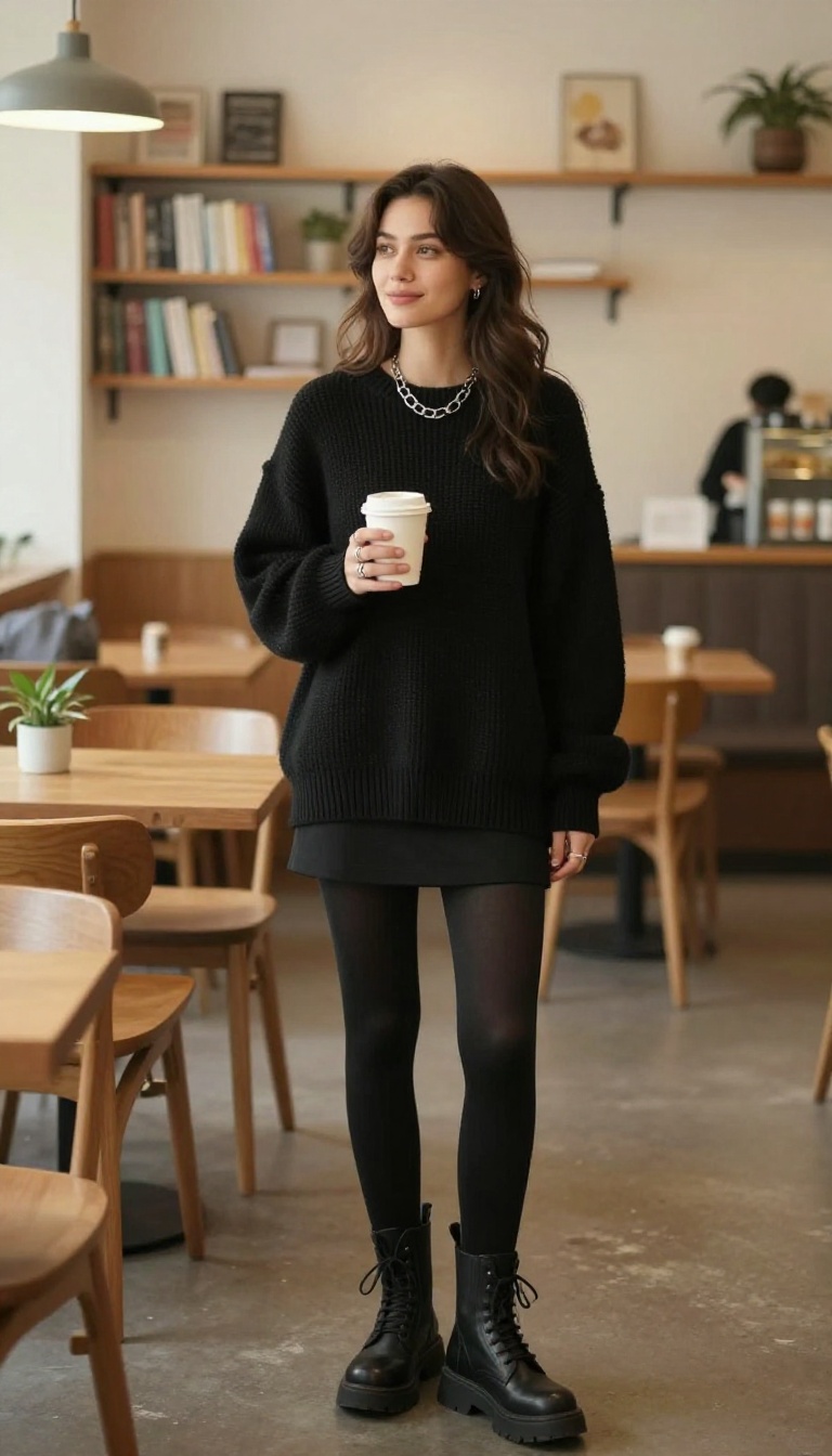 11. The Mini Skirt and Oversized Sweater: Cozy Goth