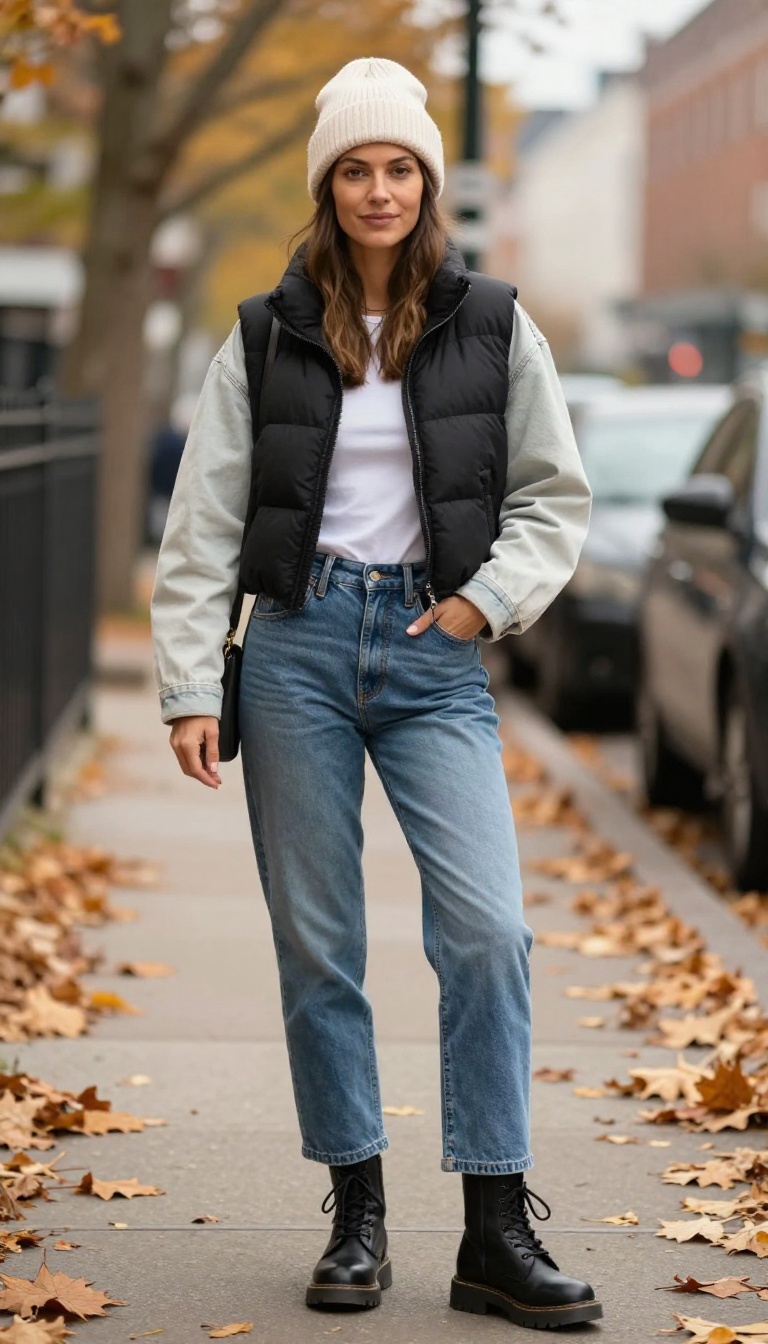 6. Denim-on-Denim with a Cropped Puffer Vest