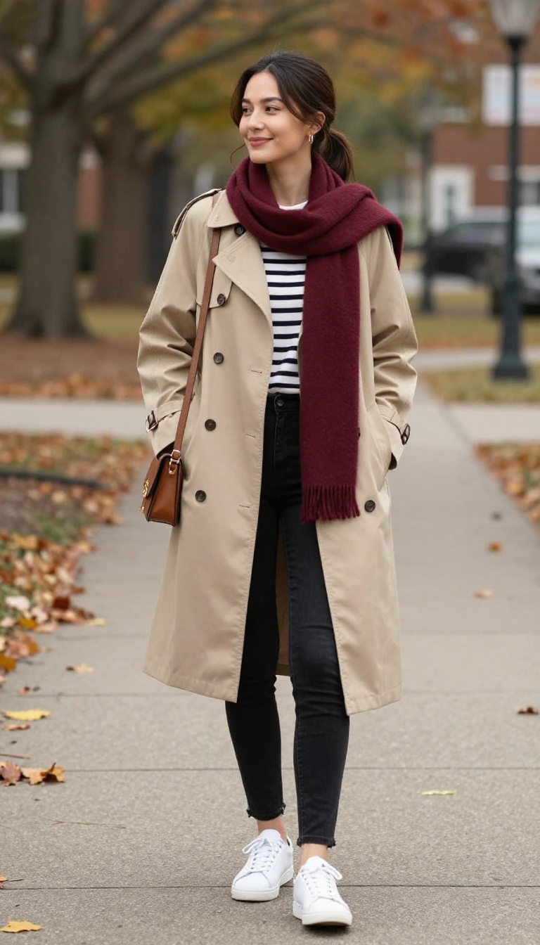 9. Trench Coat Over a Striped Tee and Black Jeans