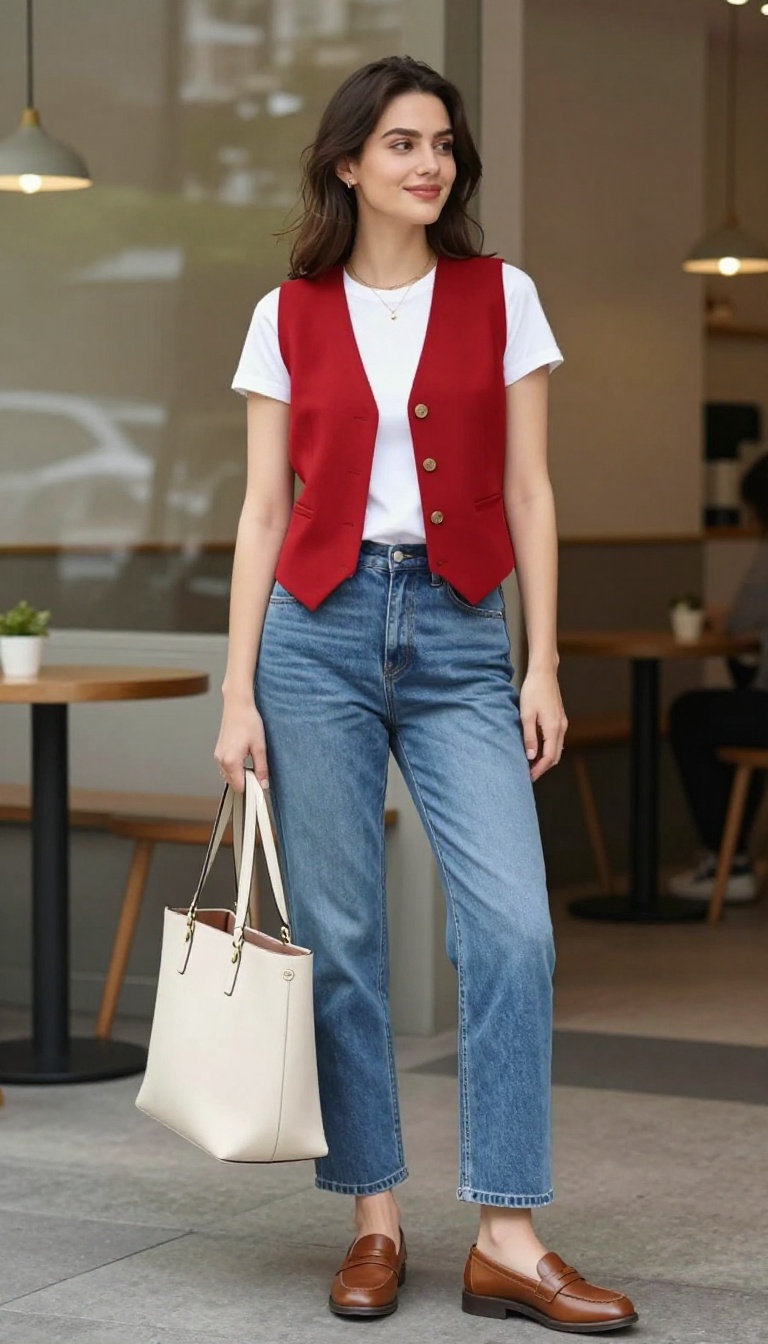 10. Red Vest with a White Tee and Jeans