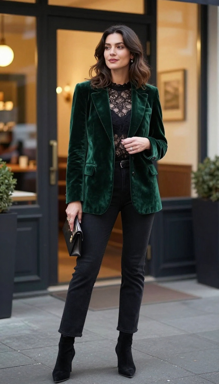 12. Velvet Blazer and Black Jeans for Evening