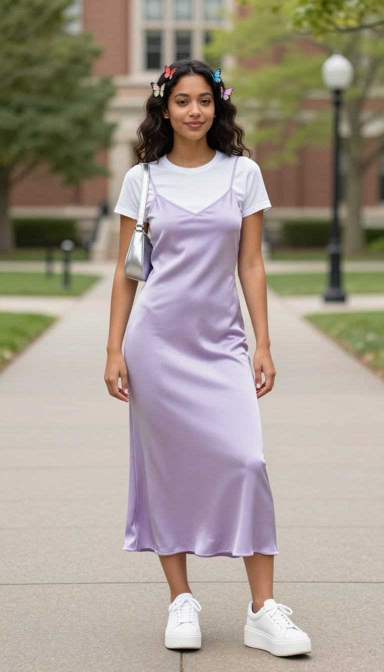 9. Slip Dress + T-Shirt + Platform Sneakers