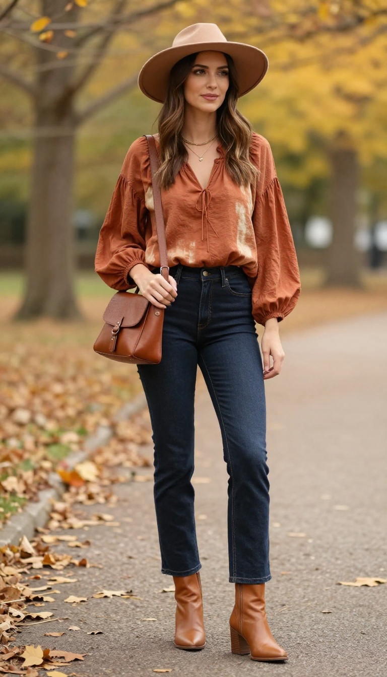 5. Flared Jeans with a Boho Blouse and Ankle Boots
