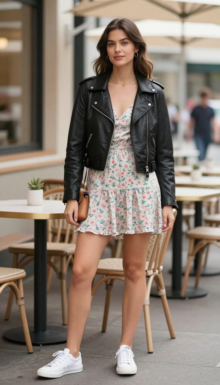 8. Biker Jacket + Floral Dress