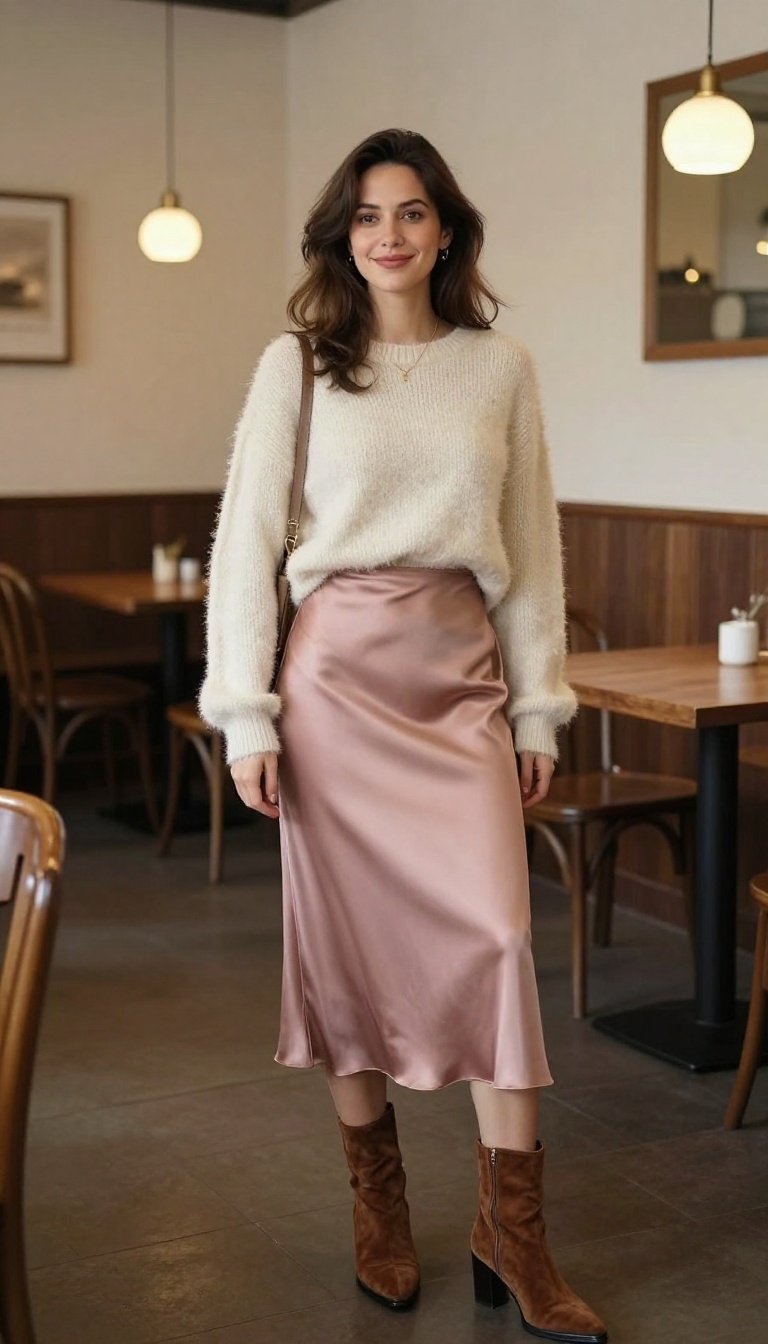 12. Bias-Cut Midi Skirt with a Fuzzy Angora Sweater