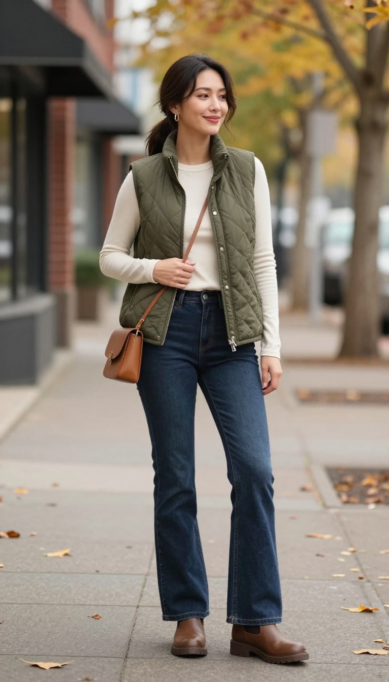 8. Quilted Vest and Flared DTI Jeans