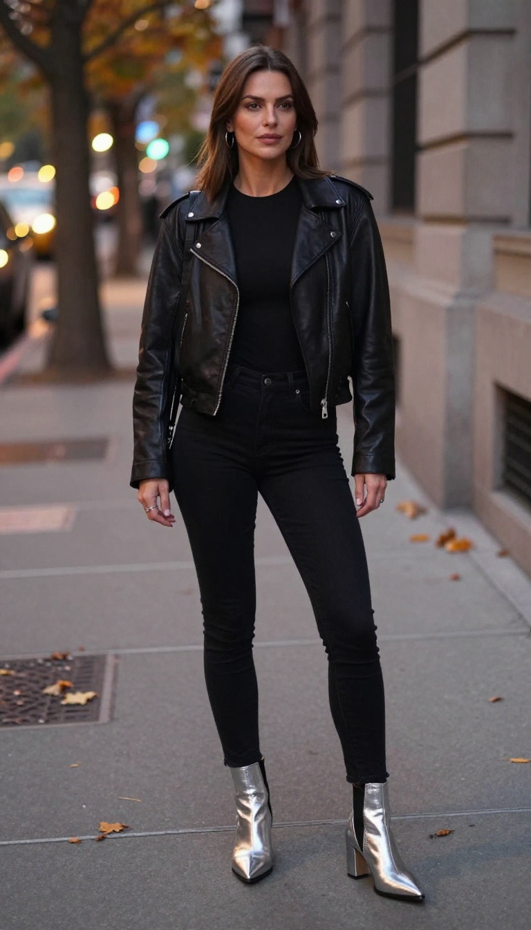 3. Black Jeans with Metallic Heeled Booties