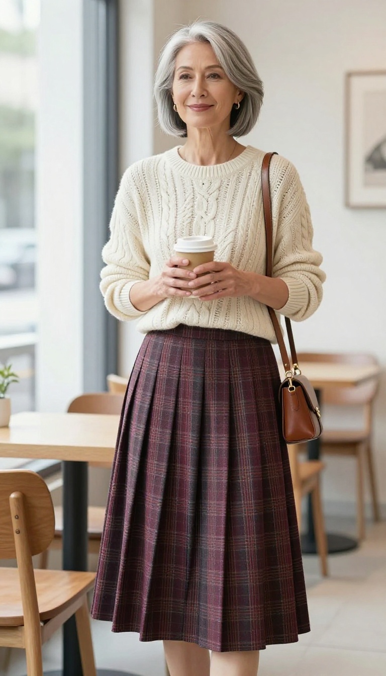 4. The Preppy Throwback: Pleated Skirt & Cable Knit Sweater