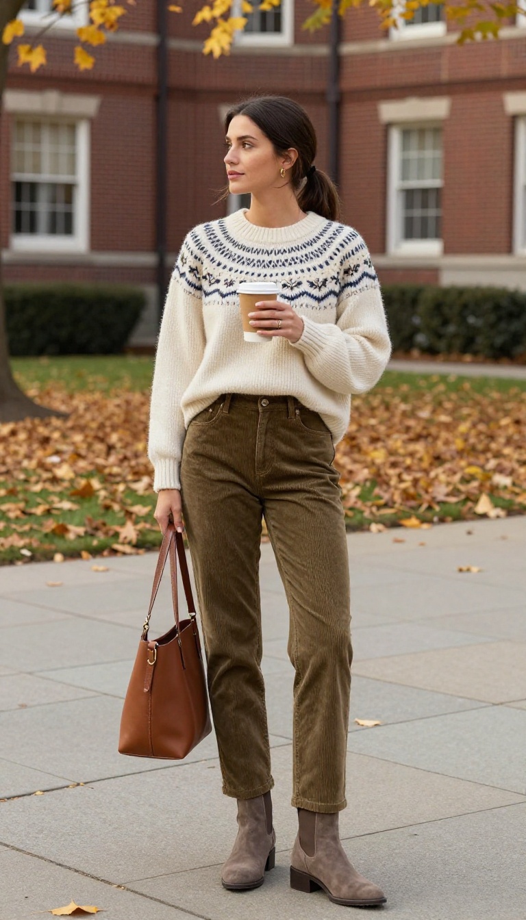 6. Fair Isle Sweater and Corduroy Pants
