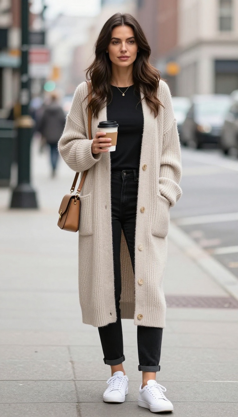 7. Cardigan and Black Boyfriend Jeans