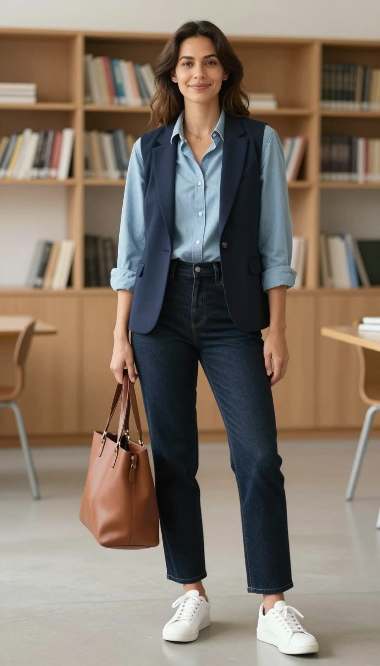 7. The Denim Shirt and Dark Jeans