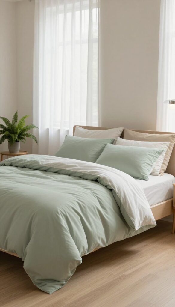 1. Soft Sage Comforter with Warm Neutrals idea