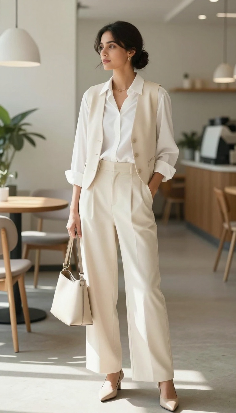 11. Tailored Vest over a Long-Sleeve Blouse