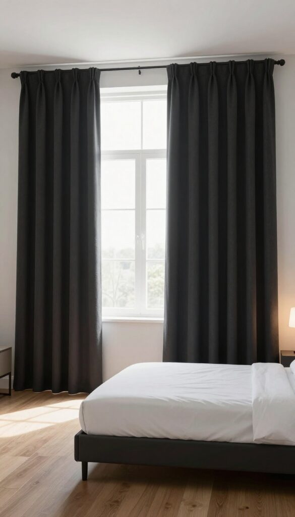 7. Blackout Curtains as a Statement Feature Behind the Bed idea