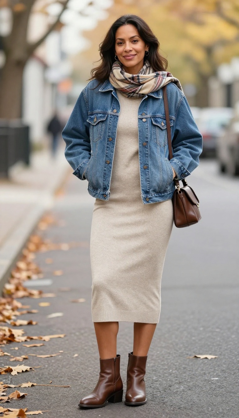 6. Sweater Dress and Denim Jacket