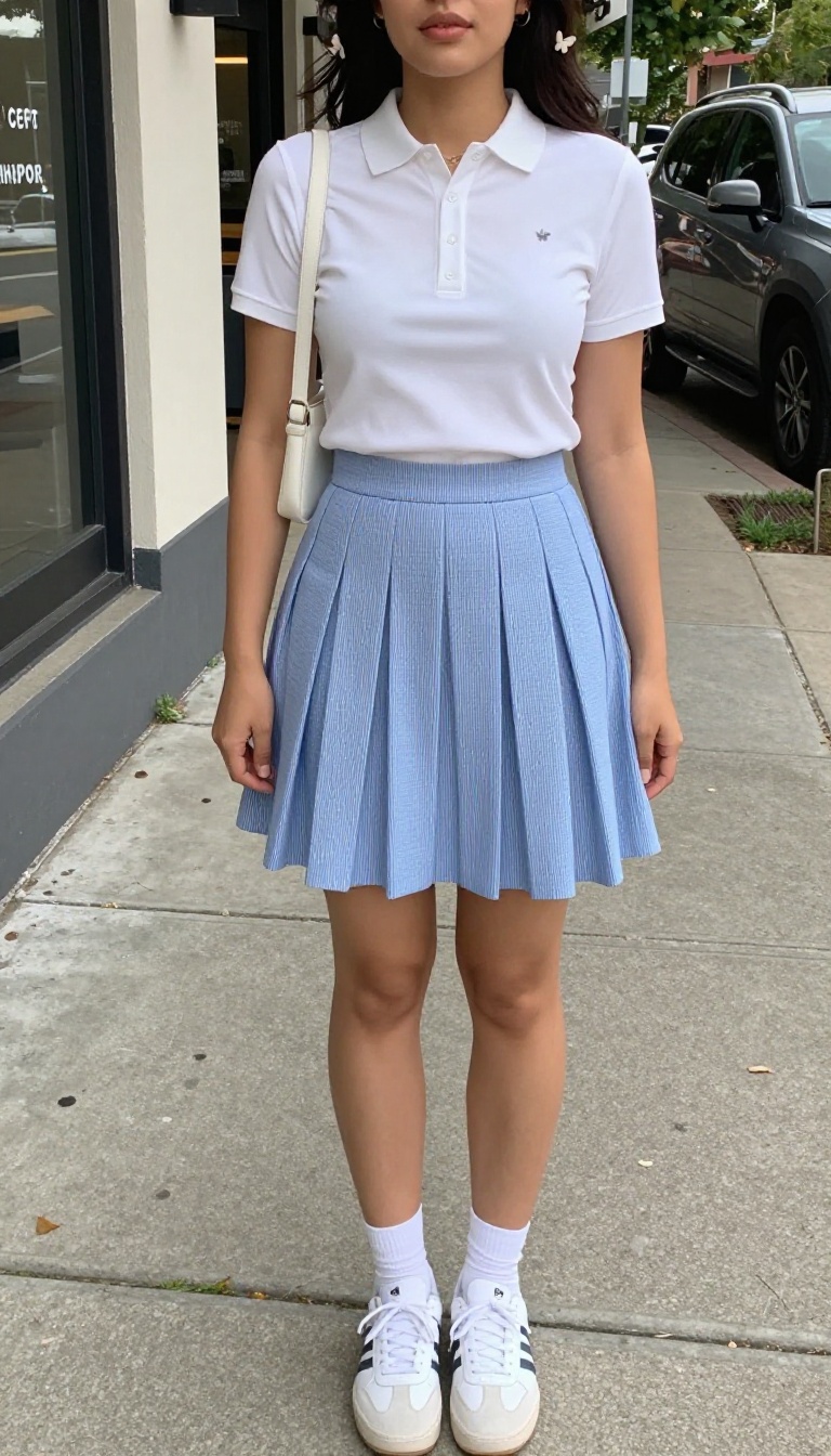 7. Pleated Tennis Skirt with a Polo Shirt
