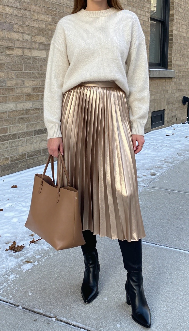 2. Pleated Midi Skirt with a Cropped Cashmere Sweater