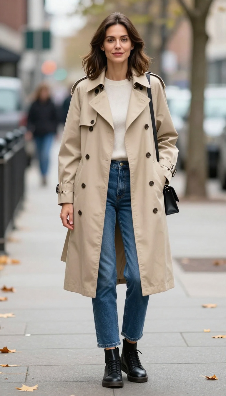 10. Straight Jeans with a Trench Coat and Ankle Boots