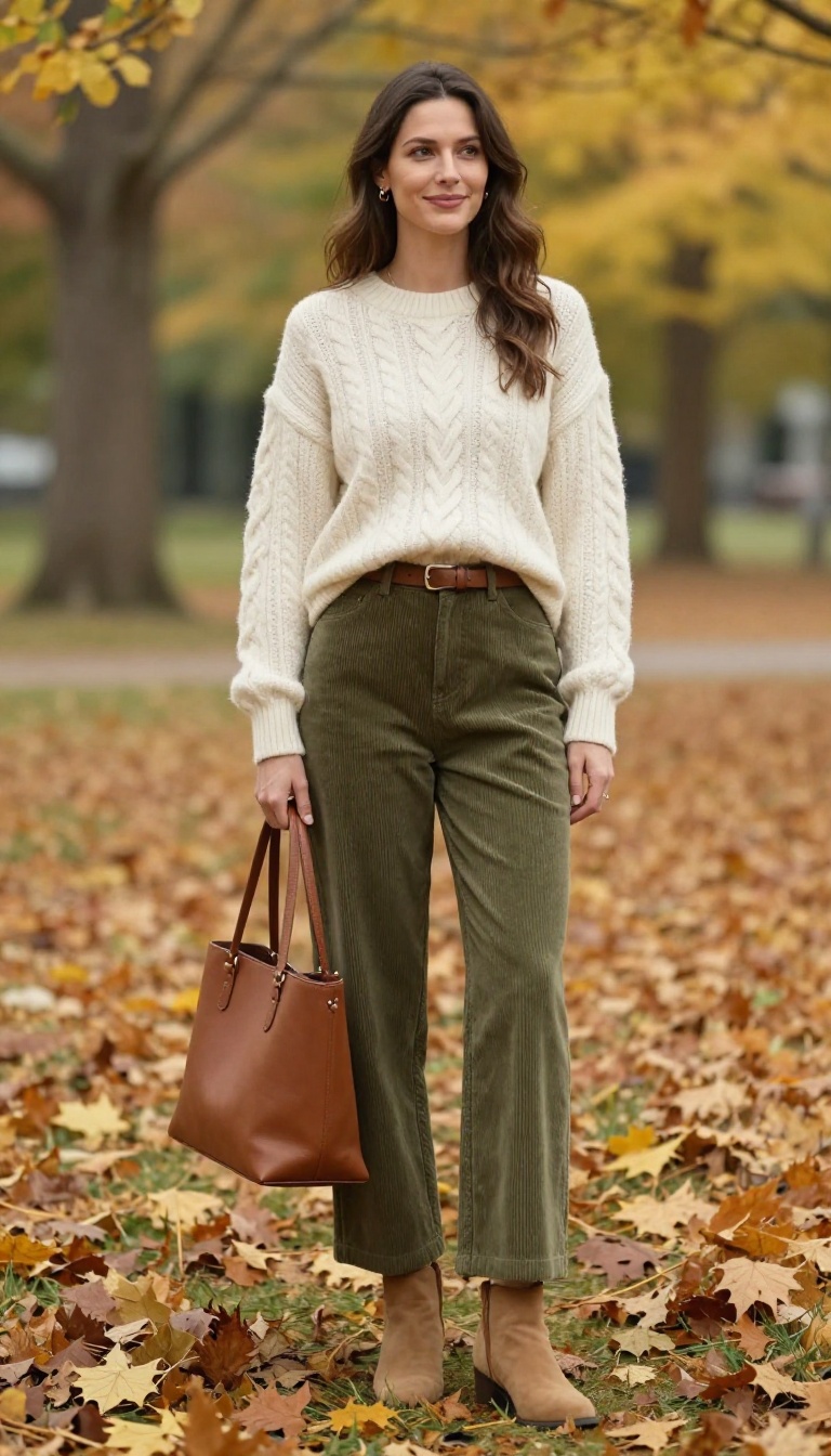 5. Corduroy Pants with a Cable-Knit Sweater
