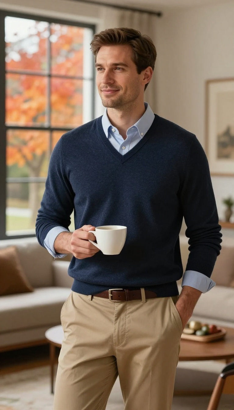 9. The V-Neck Sweater and Oxford Shirt