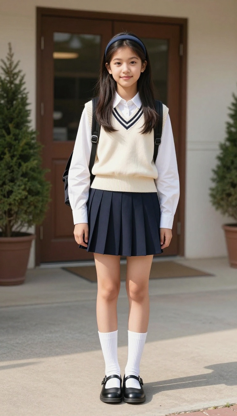 6. Pleated Micro Skirt + Sweater Vest + Knee-High Socks